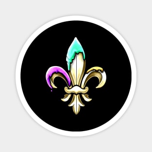 Golden fleur de lis with purple green and golden colored tips. Magnet